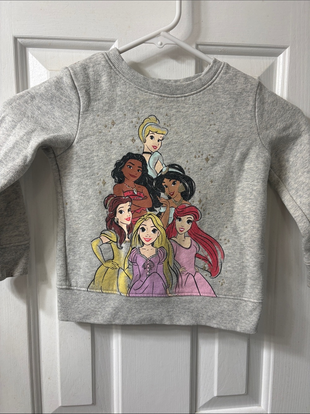 Disney Girls' Heather Gray Princess Graphic Sweatshirt with Multicolor Print